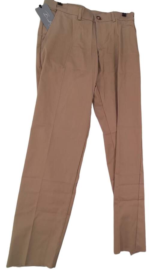 NWT Mens Khaki Pockets Flat Front Straight Leg Formal Dress Pants image number 1