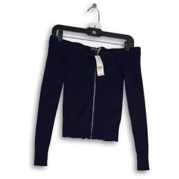 NWT Soho New York & Company Jeans Womens Navy Blue Knitted Full-Zip Sweater XS