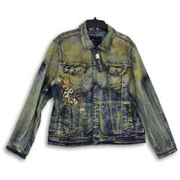 NWT Mens Gold Blue Denim Long Sleeve Button Front Jacket Size Medium