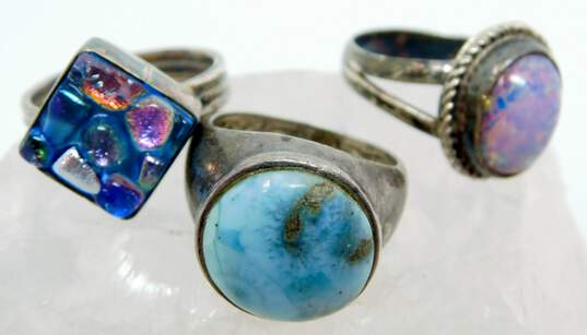 Artisan 925 Sterling Silver Roman & Foiled Glass & Larimar Variety Rings 22.2g image number 1