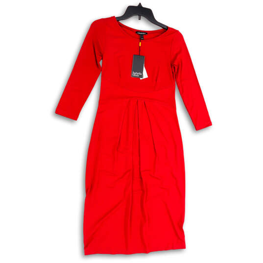 NWT Womens Red Pleated 3/4 Sleeve Round Neck Pullover Sheath Dress Size 1 image number 1