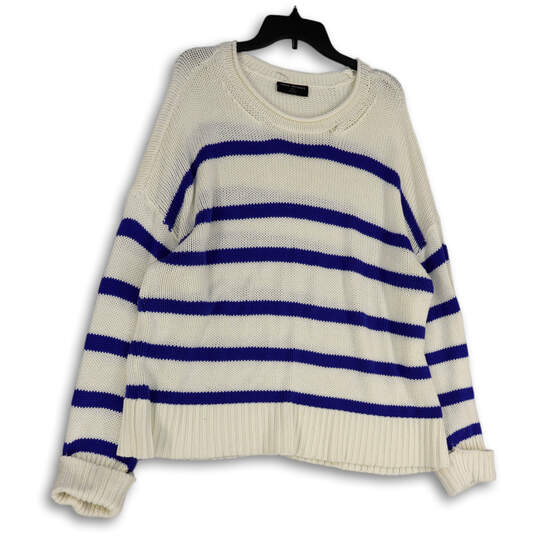 Womens White Blue Striped Crew Neck Knitted Pullover Sweater Size 22/24 image number 2
