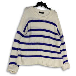 Womens White Blue Striped Crew Neck Knitted Pullover Sweater Size 22/24 alternative image