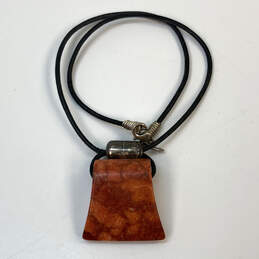 Designer Silpada 925 Sterling Silver Leather Cord Coral Pendant Necklace alternative image