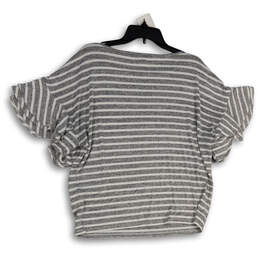 Womens Gray White Striped Ruffled Sleeve Pullover Blouse Top Size Medium alternative image