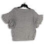 Womens Gray White Striped Ruffled Sleeve Pullover Blouse Top Size Medium image number 2