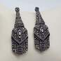 Antique Sterling Silver Onyx Marcasite Art Deco Style Dangle Earrings 15.6g image number 3