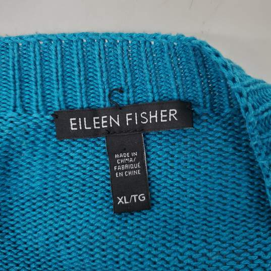 Eileen Fisher 100% Organic Cotton Silk Turquoise Long Sleeve Crewneck Sweater XL image number 3