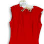 Womens Red Sleeveless Round Neck Back Zip Contemporary Sheath Dress Size 2 image number 3