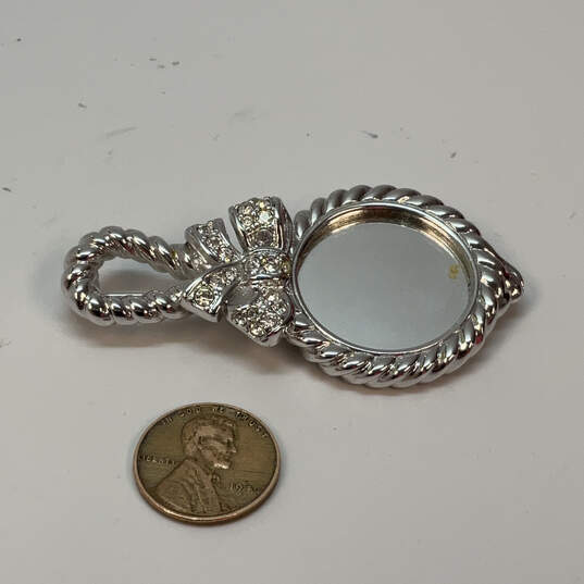 Designer Swarovski Silver-Tone Crystal Cut Stone Hand Mirror Brooch Pin image number 2