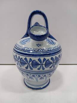 Large White and Blue Glazed Ceramic Jug