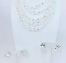 Vintage Silvertone Aurora Borealis Crystal Beaded Multi Strand Necklaces & Flower Cluster & Dangles Clip On Earrings 183.1g
