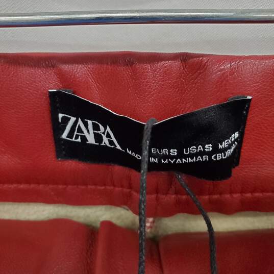 Zara Red Faux Leather Leggings WM Size S NWT image number 3