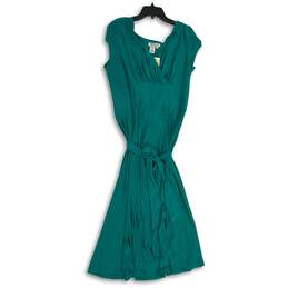 NWT Coldwater Creek Womens Green Surplice Neck Tie Waist Fit & Flare Dress Sz 16