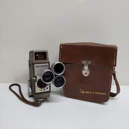 Vintage 8mm Video Camera - Bell and Howell 252 with 3-Lens Adaptor & Leather Case (Untested)