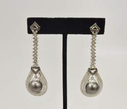 18K White Gold 3.73 CTTW Black & White Diamond Tahitian Pearl Statement Earrings 22.7g