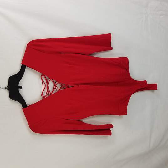 Bebe Womens Red Criss Cross Blouse S NWT image number 2