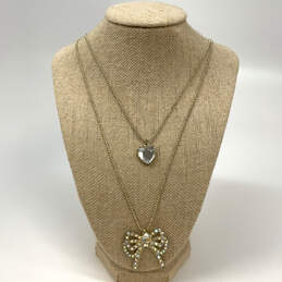 Designer Betsey Johnson Gold-Tone 2 Strand Rhinestone Bow Pendant Necklace