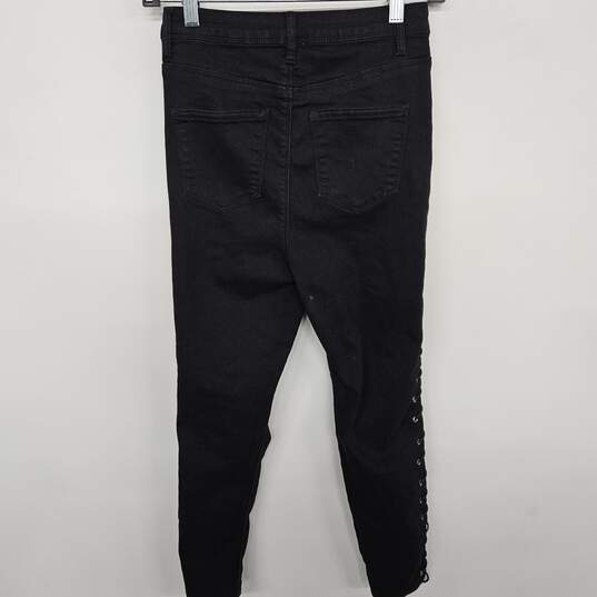 Miss Guided Black Laced Up Jeans image number 2