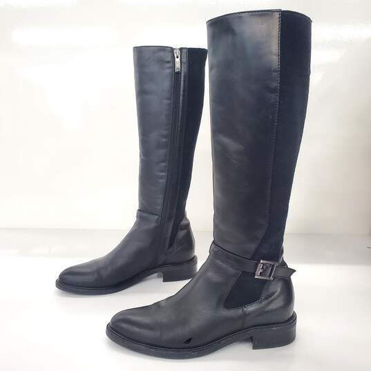 Aquatalia Women's Nastia Black Leather Knee High Riding Boots Size 6.5 image number 1