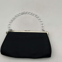 NWT Womens Black Inner Zip Pocket Beaded Strap Classic Clasp Clutch Bag alternative image