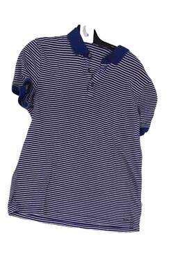 Mens Blue White Striped Short Sleeve Polo Shirt Size Medium