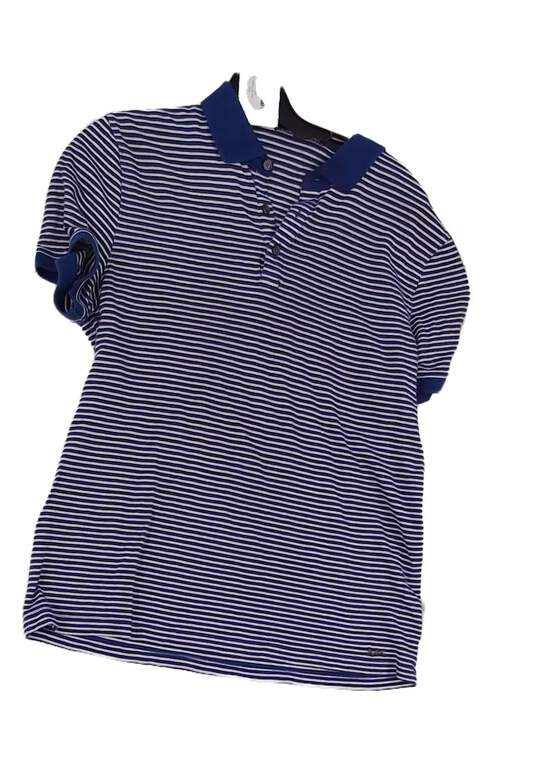 Mens Blue White Striped Short Sleeve Polo Shirt Size Medium image number 1