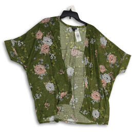 NWT Womens Green Floral Dolman Sleeve Open Front Cardigan Size 2