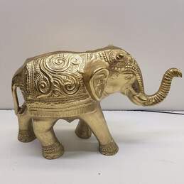 Brass Elephant Stature Vintage Gold Tone  Adorned Elephant