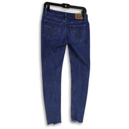 Womens Blue Denim Distressed Raw Hem 5-Pocket Design Skinny Leg Jeans Sz 29 alternative image