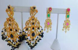 Indian Wedding Gold Tone Ruby & Green Black & Clear Crystal Wedding Jewelry 268.1g alternative image
