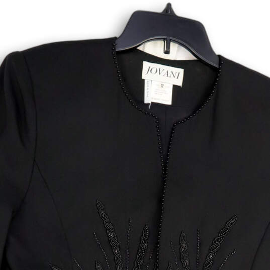 Womens Black Long Sleeve Regular Fit Beaded Embellished Jacket Size 12 image number 3