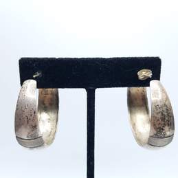 TB-63 Mexico Sterling Silver Smooth Textured Wide 1.5in Hoop Earrings 13.5g alternative image