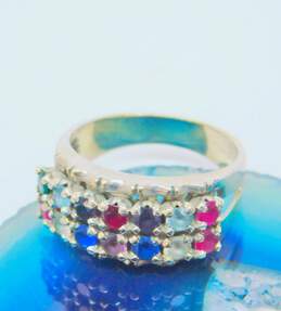 10K White Gold Ruby Purple Sapphire & Blue White Red & Green Spinel Cluster Wide Band Ring 7.6g alternative image