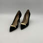 Womens Black Leather Suede Pointed Toe Slip-On Stiletto Pump Heels Size 7.5 image number 1