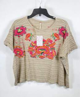 NWT Free People Womens Multicolor Striped Catalunya Embroidered Blouse Top Sz XS