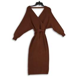 Olivaceous Womens Orange Faux Wrap Long Sleeve Tie Waist Sweater Dress Size L alternative image