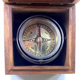 Vintage Desktop Wooden Box Metal Ship Compass alternative image