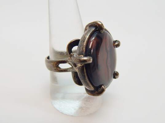 Artisan 925 Sterling Silver Hammered Open Circle & Agate Statement Rings 24.4g image number 2