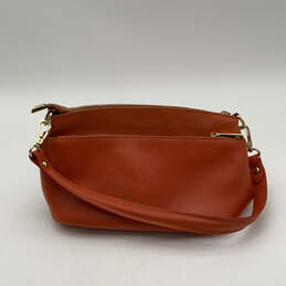 Womens Orange Leather Detachable Strap Bottom Stud Classic Zip Handbag