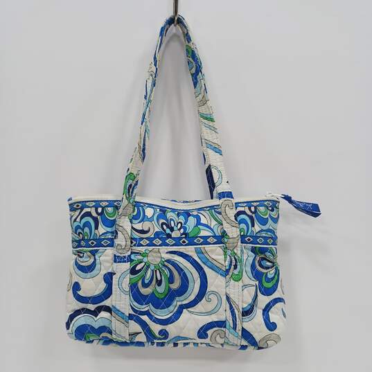 Vera Bradley White/Blue/Green Pattern Shoulder Handbag image number 3