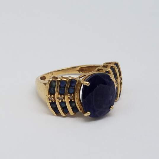 10k Gold Diamond Synthesis Sapphire Size 6.5 Ring 5.7g image number 1