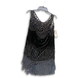 NWT Womens Black Printed Fringes Sleeveless Pullover Mini Dress Size XS