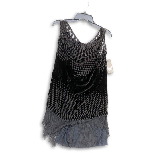 NWT Womens Black Printed Fringes Sleeveless Pullover Mini Dress Size XS image number 1