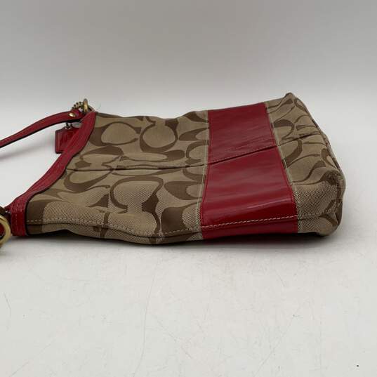 Coach Womens Red Beige Signature Print Detachable Strap Crossbody Handbag image number 3