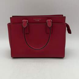 Womens Red Leather Bottom Studs Double Handle Zipper Satchel Bag