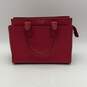 Womens Red Leather Bottom Studs Double Handle Zipper Satchel Bag image number 1