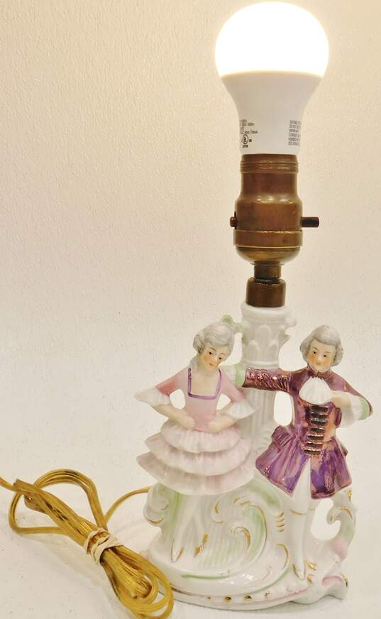 German Unbranded Porcelain French Couple Lamp w/ Attached Power Cable image number 1