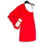 NWT Womens Red Side Zip Asymmetrical Off The Shoulder Mini Dress Size 14 image number 3