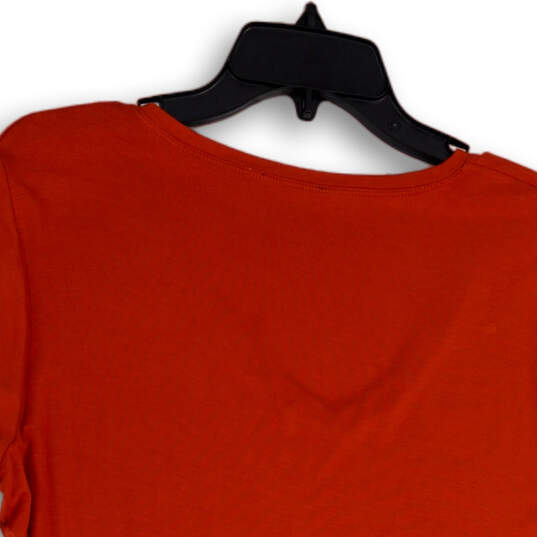 Womens Orange V-Neck Short Sleeve Pullover T-Shirt Size X-Large image number 4